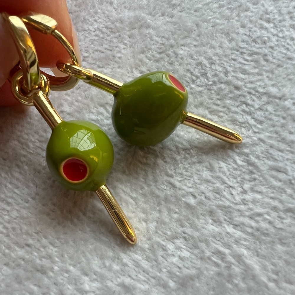 Gold and Green Olive Earrings